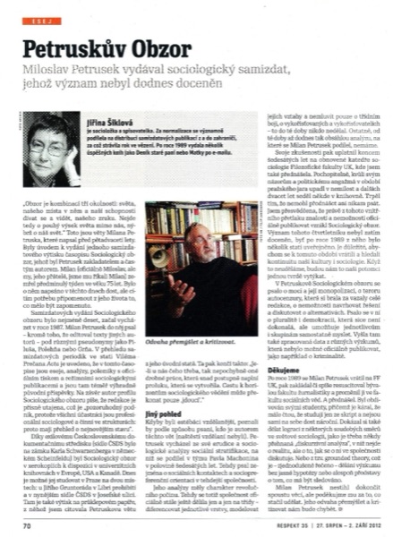 Výstřižek: Jiřina Šiklová, Petruskův Obzor, Respekt